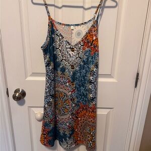 Boho Mandala Print Button Front Swing Dress – Size S